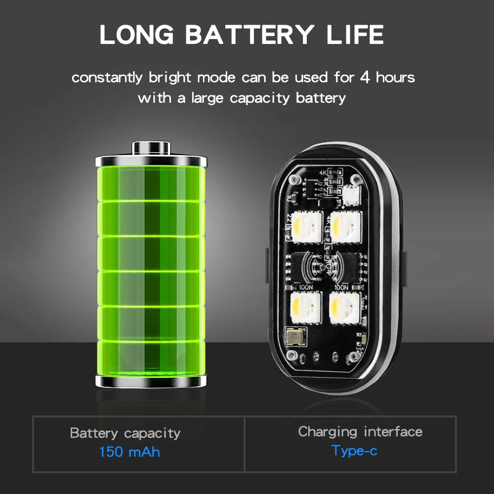 2/4 bezprzewodowe światła stroboskopowe LED, dekoracja samochodu, oświetlenie nastrojowe, 8 kolorów akumulatorowych świateł LED, ostrzegawcze światło LED zapobiegające kolizjom