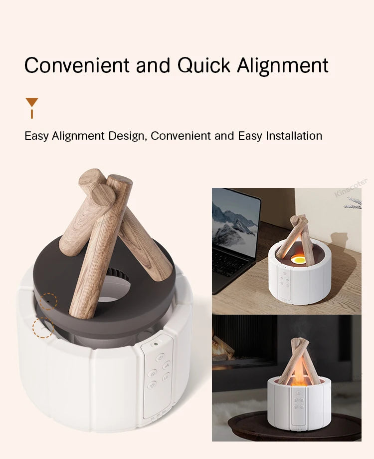 KINSCOTER Dyfuzor zapachowy z symulowanym płomieniem, nawilżacz powietrza Bonfire, ultradźwiękowy generator chłodnej mgiełki, lampa LED do olejków eterycznych