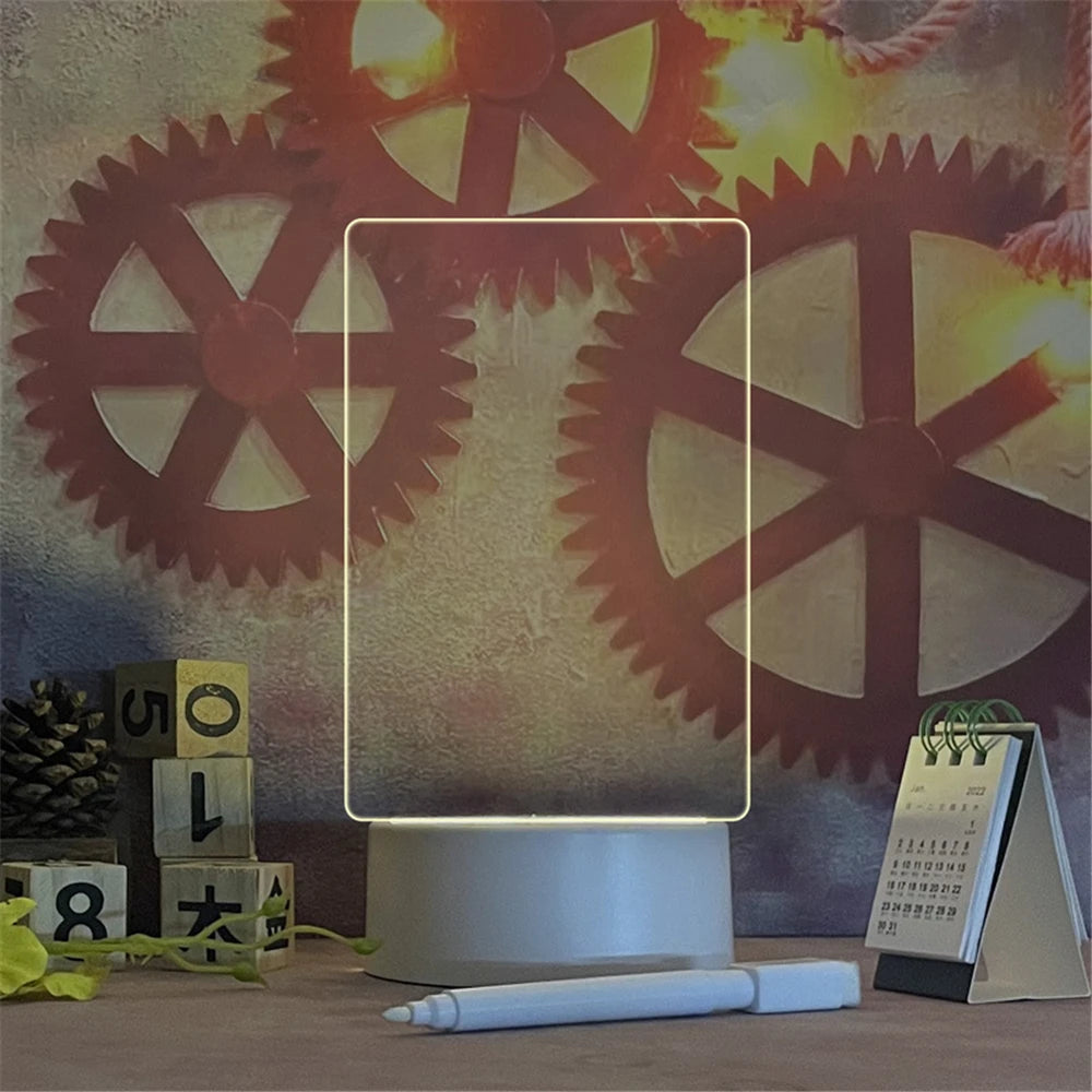 Przezroczyste, świecące lampki nocne LED, USB, świecące akrylowe lampki nocne, zmywalna tablica ogłoszeń, kalendarz, ozdoby na biurko